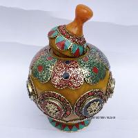 Imitation Amber Dophor, Nesi, Vessel For Offering Rice With Ashta Manga And [stone And [metal Setting]