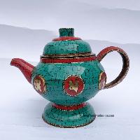 Tibetan Tea And Water Offering Vessel, [coral And Turquoise Stone] And [metal Setting]