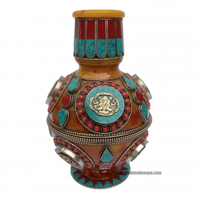 Imitation Amber Flower Vase With [stone And [metal Setting]