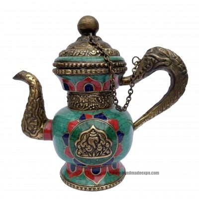 Tibetan Bhumpa- Bhumba Water Pot, [multi Color, With Stone Setting]