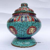Imitation Amberdophor, Nesi, Vessel For Offering Rice,with [tourquise, Coral And Lapis Setting]