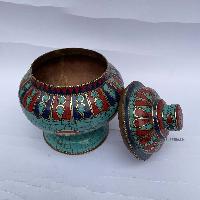 Imitation Amberdophor, Nesi, Vessel For Offering Rice,with [tourquise, Coral And Lapis Setting]