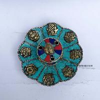 Hand Beaten Metal Dhakya Cup, [tourquise, Coral And Lapis Stone Setting]