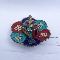 Hand Beaten Metal Dhakya Cup, [tourquise, Coral And Lapis Stone Setting]