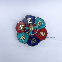 Hand Beaten Metal Dhakya Cup, [tourquise, Coral And Lapis Stone Setting]