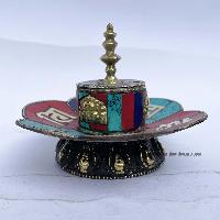 Hand Beaten Metal Dhakya Cup, [tourquise, Coral And Lapis Stone Setting]
