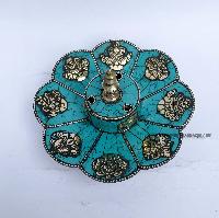 Hand Beaten Metal Dhakya Cup, [blue [stone Setting] Turquoise]