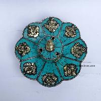 Hand Beaten Metal Dhakya Cup, [blue [stone Setting] Turquoise]