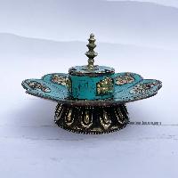 Hand Beaten Metal Dhakya Cup, [blue [stone Setting] Turquoise]