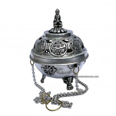 Hand Beaten Metal Incense Burner, [silver Plated], [hanging & Swinging]