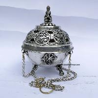 Hand Beaten Metal Incense Burner, [silver Plated], [hanging & Swinging]