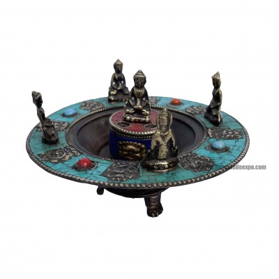 Hand Beaten Metal Dhakya Cup [tourquise With Stone Setting]