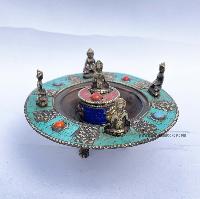 Hand Beaten Metal Dhakya Cup [tourquise With Stone Setting]