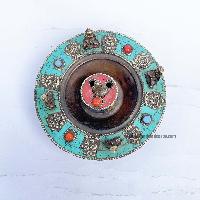 Hand Beaten Metal Dhakya Cup [tourquise With Stone Setting]