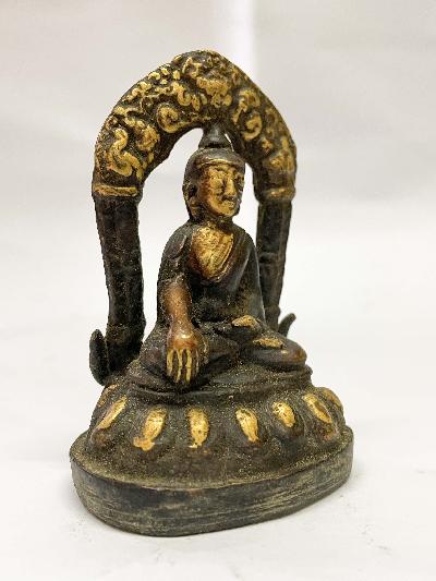 Buddhist Statue Of Shakyamuni Buddha, [golden Paint And Antique Finishing]