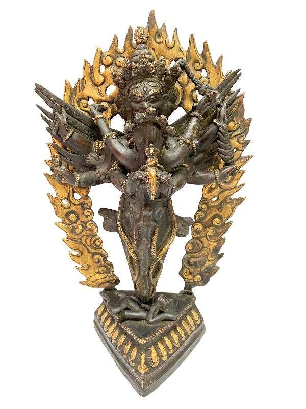 Buddhist Statue Of Vajrakilaya - Dorje Phurba - Heruka [golden Paint And Antique Finishing]