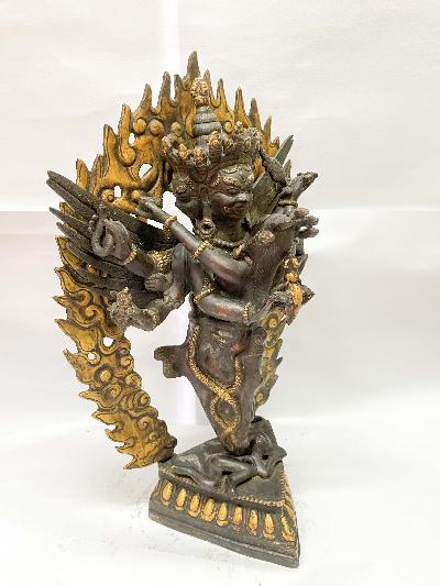 Buddhist Statue Of Vajrakilaya - Dorje Phurba - Heruka [golden Paint And Antique Finishing]