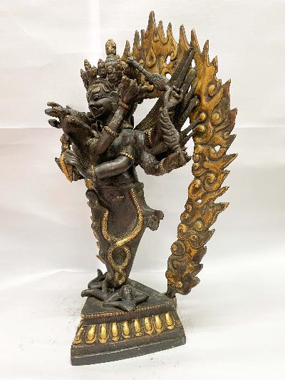 Buddhist Statue Of Vajrakilaya - Dorje Phurba - Heruka [golden Paint And Antique Finishing]
