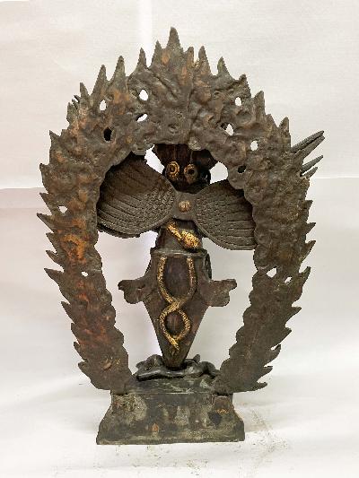 Buddhist Statue Of Vajrakilaya - Dorje Phurba - Heruka [golden Paint And Antique Finishing]