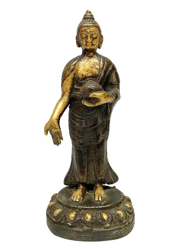 Buddhist Statue Of Standing Dipankara Buddha, [golden Paint And Antique Finishing]