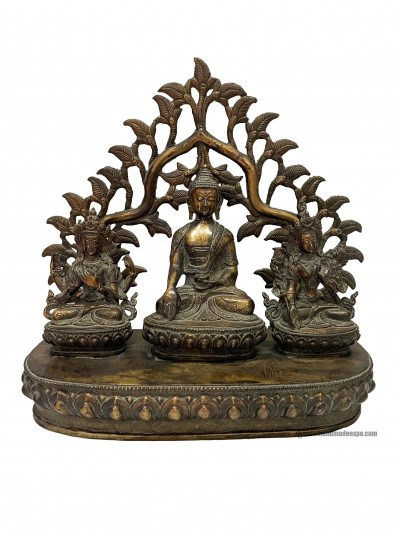 Set Of Buddhist Statue Of Shakyamuni Buddha, White Tara, And Green Tara [bronze, Antique]