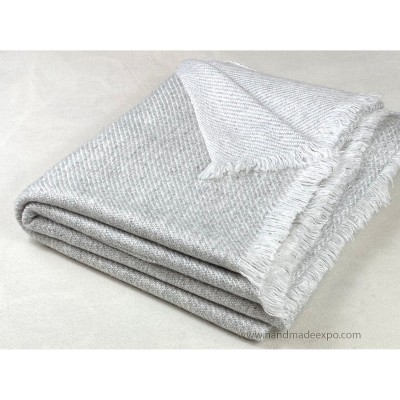 Pashmina Blanket, Thick Nepali Pashmina Shawl, Eight-ply Wool, Grey, Cashmere