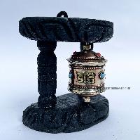 Brass Prayer Wheel On Wooden Frame, With Mantra Inside, Wall Mountable