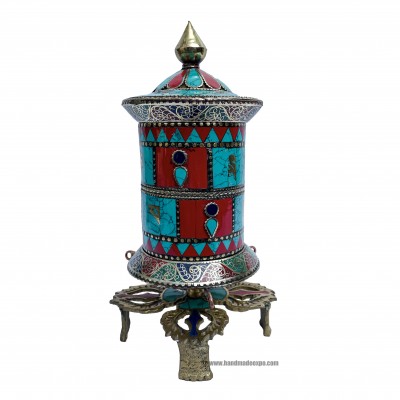 Table Prayer Wheel, With Mantra Inside, [stone Setting]
