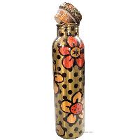 Copper Water [bottle] With Red Flower And Black Spot Design, [printed]