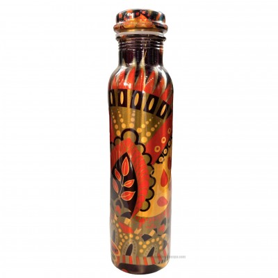 Copper Water [bottle] With Red Leaf Design, [printed]