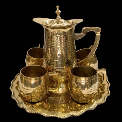 Water Serving Set With Jug, Round [serving Tray] And [five Glasses]
