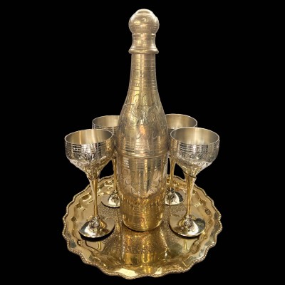 Wine Serving Set With [bottle],round [serving Tray] And 4 Wine Glasses