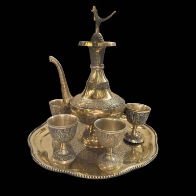 Alcohol Serving Set With [bottle],round [serving Tray] And 4 Wine Glasses