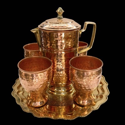 Water Serving Set With Jug, Round [serving Tray] And [five Glasses]