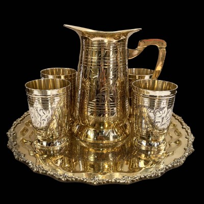 Water Serving Set With Jug, Round [serving Tray] And [five Glasses]