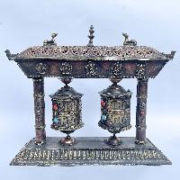 Double Prayer Wheel With Incense Burner Holder.