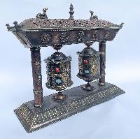 Double Prayer Wheel With Incense Burner Holder.