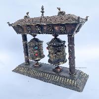 Double Prayer Wheel With Incense Burner Holder.