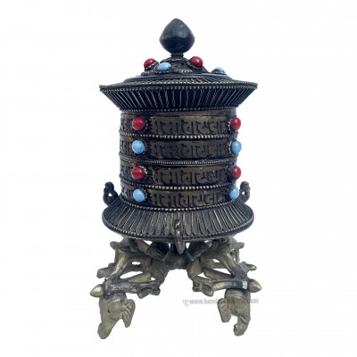 Table Prayer Wheel, With Mantra Inside, [double Vajra, Stone Setting]