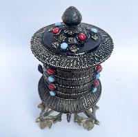 Table Prayer Wheel, With Mantra Inside, [double Vajra, Stone Setting]