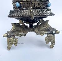 Table Prayer Wheel, With Mantra Inside, [double Vajra, Stone Setting]