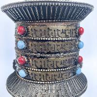 Table Prayer Wheel, With Mantra Inside, [double Vajra, Stone Setting]