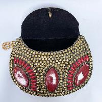 Nepali Handmade Big Ladies Bag With [stone Setting], [metal], [golden And Red Color]
