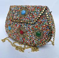 Nepali Handmade Big Ladies Bag With [stone Setting], [metal], [multi Color]
