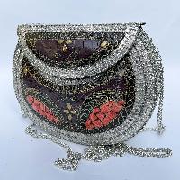 Nepali Handmade Big Ladies Bag With [stone Setting], [metal], [red, Black And Silver]
