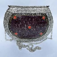 Nepali Handmade Big Ladies Bag With [stone Setting], [metal], [red, Black And Silver]