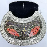 Nepali Handmade Big Ladies Bag With [stone Setting], [metal], [red, Black And Silver]