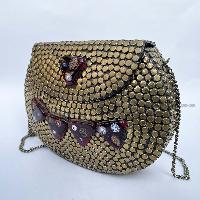 Nepali Handmade Big Ladies Bag With [stone Setting], [metal], [golden And Black Color]