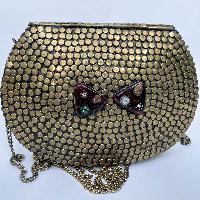 Nepali Handmade Big Ladies Bag With [stone Setting], [metal], [golden And Black Color]
