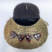 Nepali Handmade Big Ladies Bag With [stone Setting], [metal], [golden And Black Color]